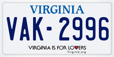 VA license plate VAK2996