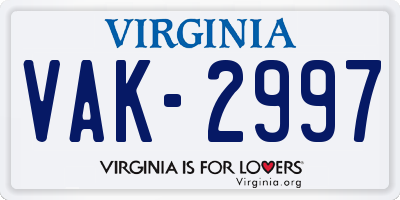 VA license plate VAK2997