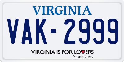 VA license plate VAK2999