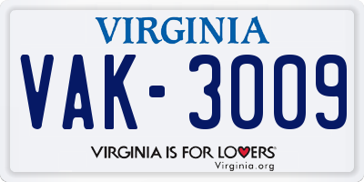 VA license plate VAK3009