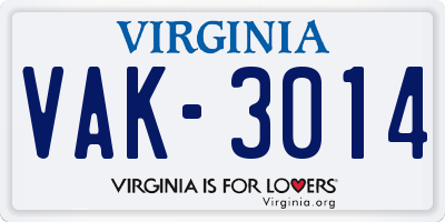 VA license plate VAK3014