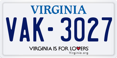 VA license plate VAK3027