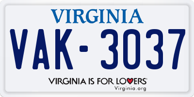 VA license plate VAK3037