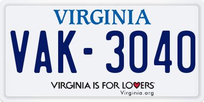 VA license plate VAK3040
