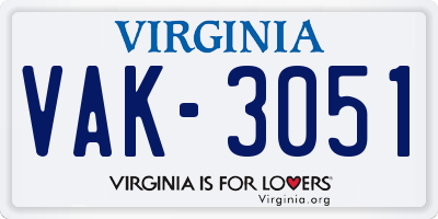 VA license plate VAK3051