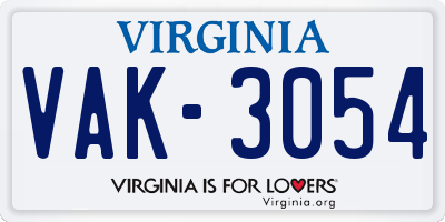 VA license plate VAK3054