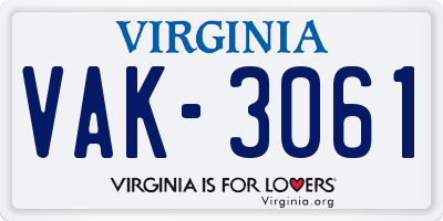 VA license plate VAK3061