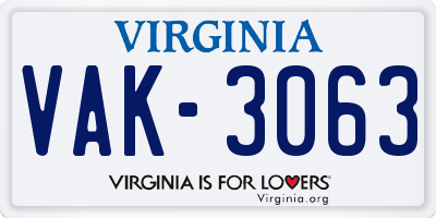 VA license plate VAK3063