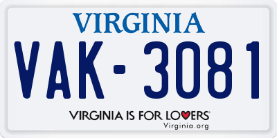 VA license plate VAK3081