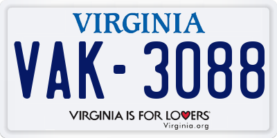 VA license plate VAK3088