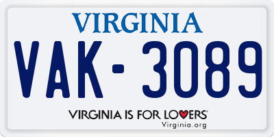 VA license plate VAK3089