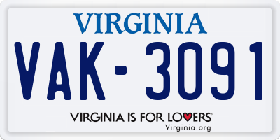 VA license plate VAK3091