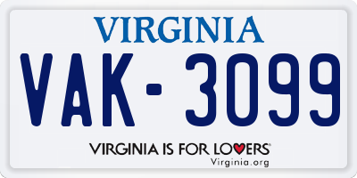 VA license plate VAK3099