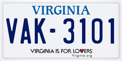 VA license plate VAK3101