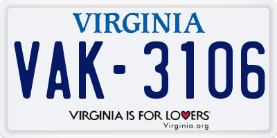 VA license plate VAK3106
