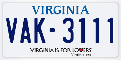 VA license plate VAK3111