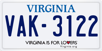 VA license plate VAK3122