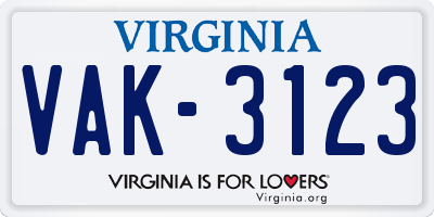 VA license plate VAK3123