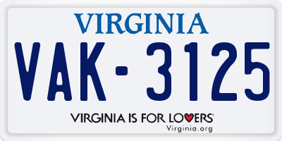 VA license plate VAK3125