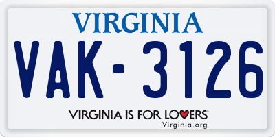 VA license plate VAK3126