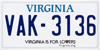 VA license plate VAK3136