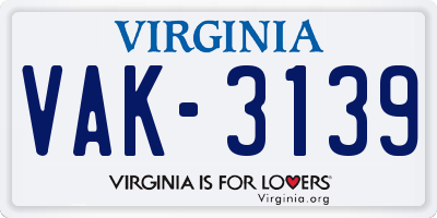 VA license plate VAK3139
