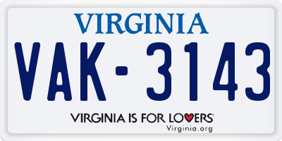 VA license plate VAK3143