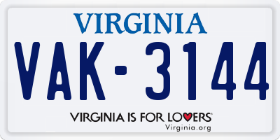 VA license plate VAK3144