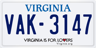 VA license plate VAK3147