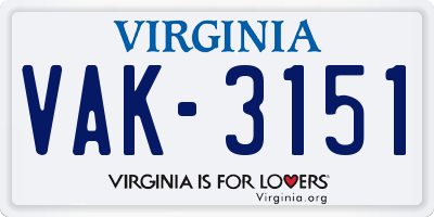 VA license plate VAK3151