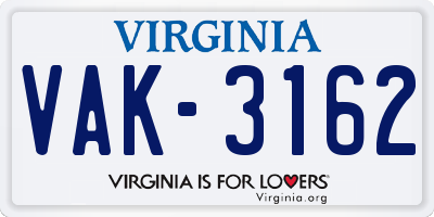 VA license plate VAK3162