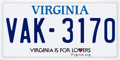 VA license plate VAK3170