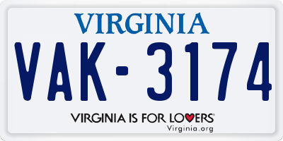 VA license plate VAK3174