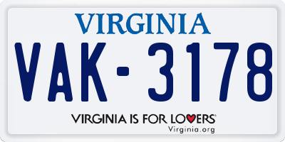 VA license plate VAK3178