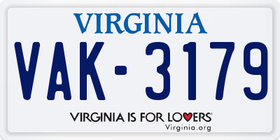 VA license plate VAK3179