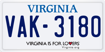 VA license plate VAK3180