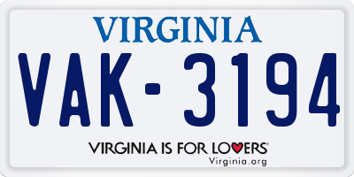 VA license plate VAK3194