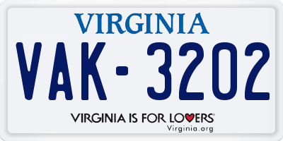 VA license plate VAK3202