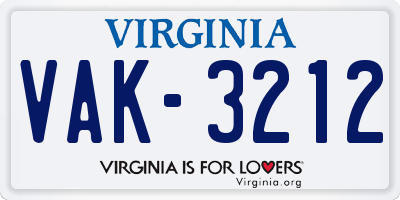 VA license plate VAK3212
