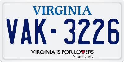 VA license plate VAK3226