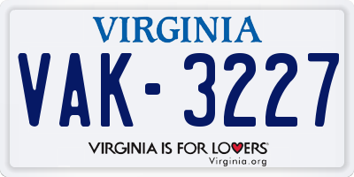 VA license plate VAK3227