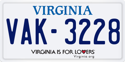 VA license plate VAK3228