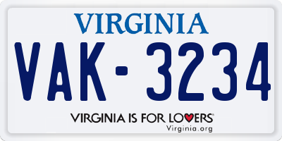 VA license plate VAK3234