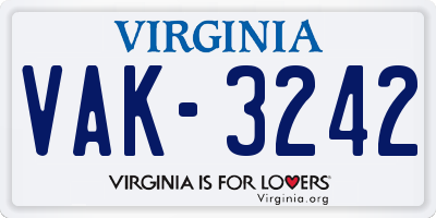 VA license plate VAK3242