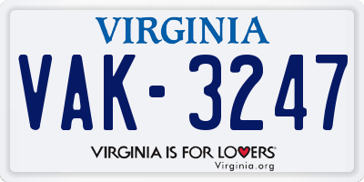 VA license plate VAK3247