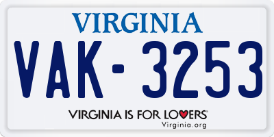 VA license plate VAK3253