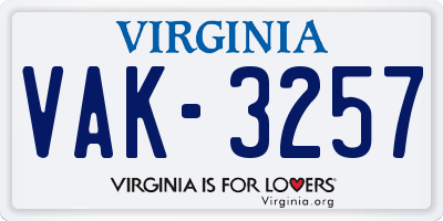 VA license plate VAK3257