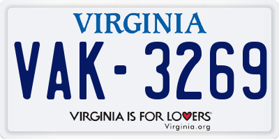 VA license plate VAK3269