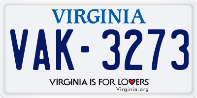 VA license plate VAK3273