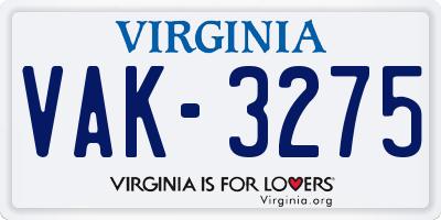 VA license plate VAK3275